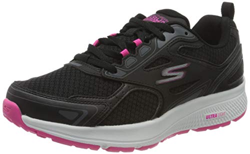 Skechers Go Run Consistent, Zapatillas Mujer, Negro (Black Leather/Synthetic/Pink Trim/Textile Bkpk), 37 EU