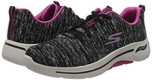 Skechers GO Walk Arch FIT, Zapatillas Mujer, Ribete Negro Textil Rosa Intenso, 39 EU