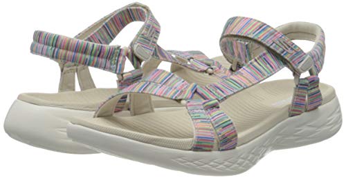 Skechers On-The-go 600, Sandalias de Punta Descubierta Mujer, Multicolor (Nat/Multi Textile Ntmt), 40 EU