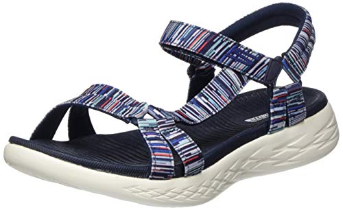 Skechers On-The-go 600, Sandalias de Punta Descubierta Mujer, Multicolor (Navy/Multi Textile Nvmt), 39 EU