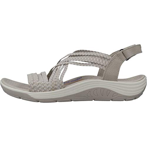 Skechers Reggae Cup-Oh, Snap, Sandalias de Punta Descubierta Mujer, Beige (Nat Black & Grey Gore), 38 EU