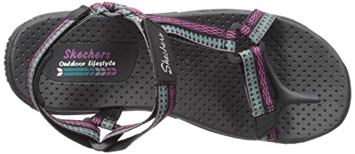 Skechers Reggae-Dub Fest, Sandalias de Punta Descubierta Mujer, Negro (BLK Black, Teal & Pink Webbing), 38 EU