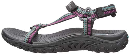 Skechers Reggae-Dub Fest, Sandalias de Punta Descubierta Mujer, Negro (BLK Black, Teal & Pink Webbing), 39 EU