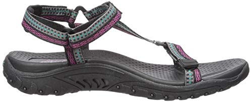 Skechers Reggae-Dub Fest, Sandalias de Punta Descubierta Mujer, Negro (BLK Black, Teal & Pink Webbing), 39 EU