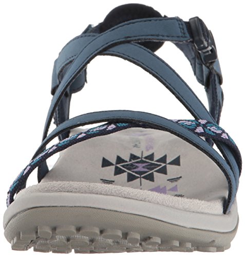 Skechers Reggae Slim-Vacay, Sandalias de Talón Abierto Mujer, Multicolor (NVY Black Duraleather/Webbing), 36 EU