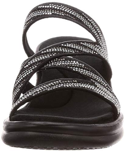 Skechers Women's Rumblers-Mega Flash-Rhinestone Multi Strap Wedge Slide Sandal