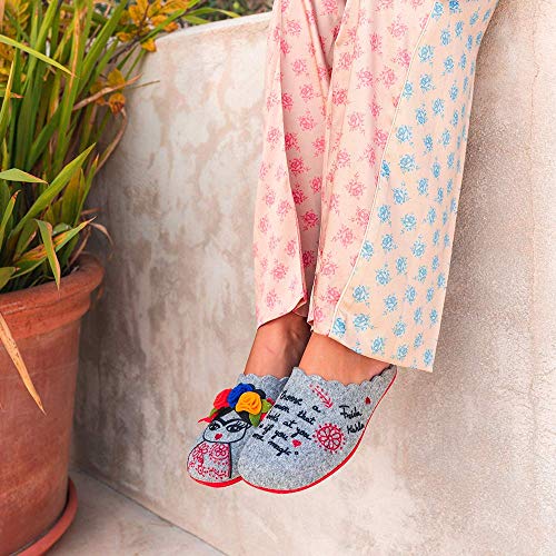 Slippers Frida Gris Zapatillas de Estar por casa Mujer Invierno Otoño - 37 EU