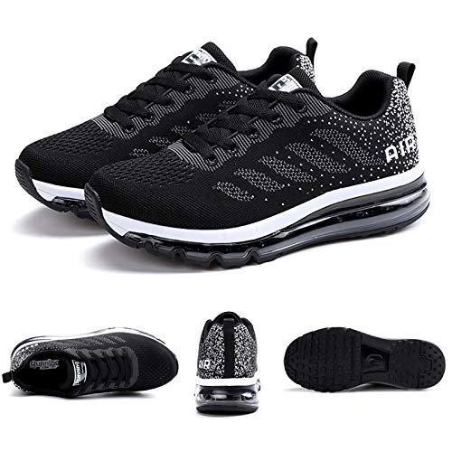 Smarten Zapatillas de Running Hombre Mujer Air Correr Deportes Calzado Verano Comodos Zapatillas Sport Black White 40 EU