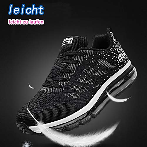 Smarten Zapatillas de Running Hombre Mujer Air Correr Deportes Calzado Verano Comodos Zapatillas Sport Black White 40 EU