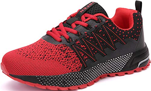 SOLLOMENSI Zapatillas de Deporte Hombres Mujer Running Zapatos para Correr Gimnasio Sneakers Deportivas Padel Transpirables Casual Montaña 45 EU H Rojo