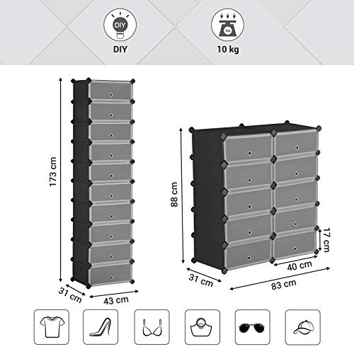 SONGMICS Zapatero Modular, Zapatero Cubos, EstanterÍa Modular para Bricolaje de 10 Ranuras, 40 x 30 x 17 cm por Cada Ranura, Armario de Alambre Metálico, Negro LPC10HV1