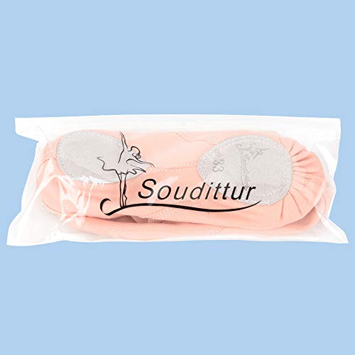 Soudittur Zapatillas Media Punta de Ballet - Calzado de Danza para Niña y Mujer Adultos Rosa Suela Partida de Cuero Tallas 30