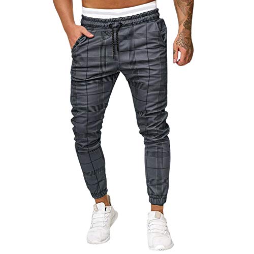 Spritumn Hombre Pantalon de Chandal Slim Pantalones Deportivos Cuadros con Bolsillos para Hombre Jogging Entrenamiento Pantalones de Moda Casual (M)