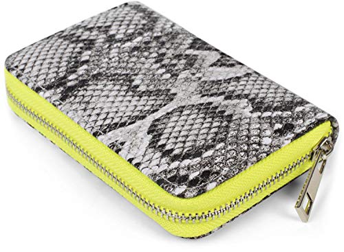 styleBREAKER minimonedero de Mujer con Motivo de Serpiente, Cremallera, Cartera 02040127, Color:Gris-Amarillo