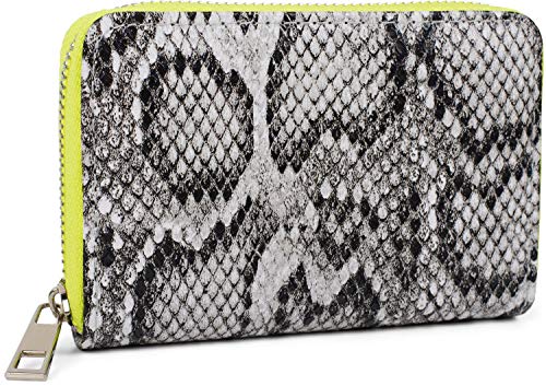 styleBREAKER minimonedero de Mujer con Motivo de Serpiente, Cremallera, Cartera 02040127, Color:Gris-Amarillo