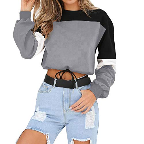 Sudadera para Mujer,riou Sudaderas Adolescentes Chica De Manga Larga Empalme Color Moda Sudadera Pullover Tops Blusa Mejor Venta Superior