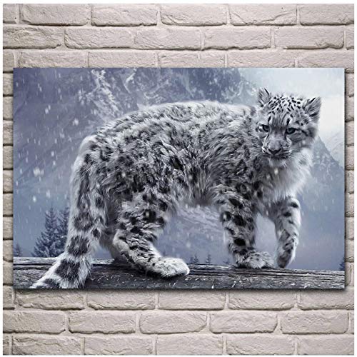 SYBS Pintura de la Lona decoración Leopardo de Las Nieves Animal fantasía Gato Grande Cartel de Tela Sala de Estar hogar Pared Decorativa Impresiones de Arte en Lienzo -60x80cm1pcs sin Marco