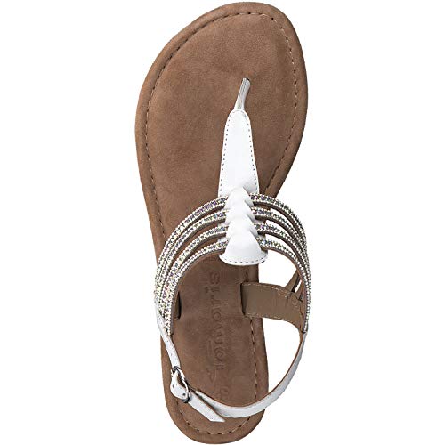 Tamaris Mujer Sandalias de Vestir 28151-24, señora Sandalia con Tiras, Sandalias con Correa,Zapatos de Verano,cómodo,Plana,White Glam,39 EU / 5.5 UK