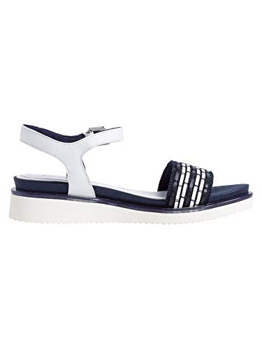 Tamaris Mujer Sandalias de Vestir 28202-24, señora Sandalia de la Plataforma,Zapatos de Verano,cómoda Suela,Suela Gruesa,White/Navy,42 EU / 8 UK