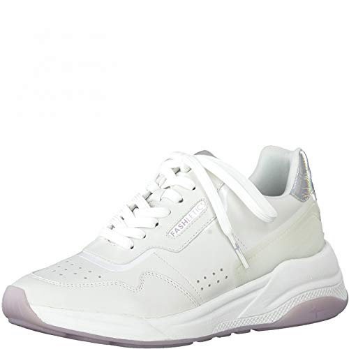 Tamaris Mujer Zapatillas, señora Bajo,Plantilla Desmontable,Zapatillas de Deporte,Cuña de tacón,Zapatos Bajos,White Comb,38 EU / 5 UK