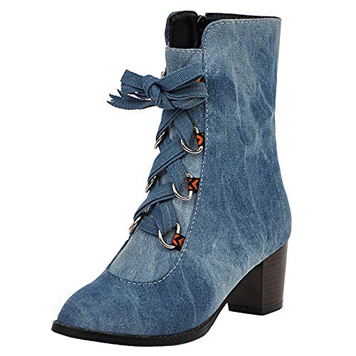 TAONEEF Mujer Tacón Grueso Botas de Caña Baja con Cordones Vaquero Botas Cortas Oficina Otoño Botines Altas Tianlanse Talla 40 Asian