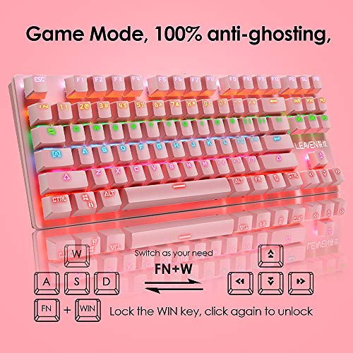 Teclado mecánico para juegos, mouse de juego con cable ultraligero programable 12000DPI, juego de almohadillas para ratones, teclado rosa con cable 87 teclas, retroiluminado RGB, para juegos o trabajo