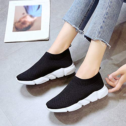 Tefamore Zapatillas para Mujer Calzado Deportivo Casual para Mujer Moda Zapatos Planos Transpirables Tejidos Running Zapato Blanco Negro Rosa Gris