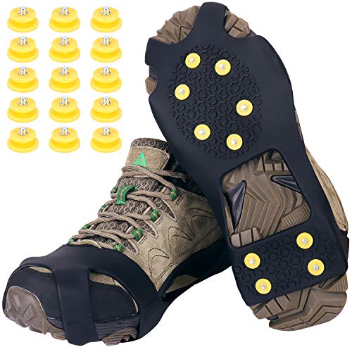 Tevlaphee Crampones,Racos de Hielo Tracción Antideslizante Más de Zapatos/para 15 Tacos Nieve Hielo Grips Crampones Tacos Picos，fácil de Poner (Schwarz, M)