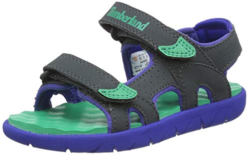 Timberland Perkins Row 2-Strap (Junior), Sandalias de Punta Descubierta Unisex Adulto, Verde Dark Grey with Green, 39 EU