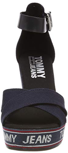 Tommy Hilfiger Pop Webbing Wedge Sandal, Sandalias con Plataforma para Mujer, Azul (Midnight 403), 39 EU