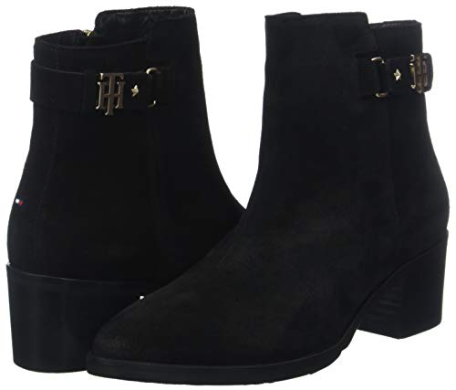 Tommy Hilfiger TH Buckle Mid Heel Boot Suede, Botines Mujer, Negro (Black 990), 36 EU