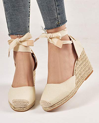 Tomwell Sandalias Mujer Cuña Alpargatas Moda Bohemias Romanas Sandals Rivet Playa Verano Tacon Zapatos A Beige 40 EU