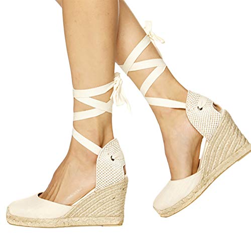 Tomwell Sandalias Mujer Cuña Alpargatas Moda Bohemias Romanas Sandals Rivet Playa Verano Tacon Zapatos A Beige 41 EU