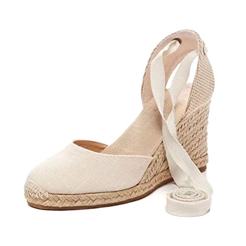 Tomwell Sandalias Mujer Cuña Alpargatas Moda Bohemias Romanas Sandals Rivet Playa Verano Tacon Zapatos A Beige 41 EU