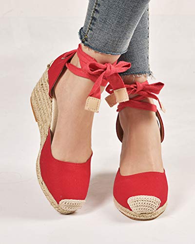 Tomwell Sandalias Mujer Cuña Alpargatas Moda Bohemias Romanas Sandals Rivet Playa Verano Tacon Zapatos A Rojo 35 EU