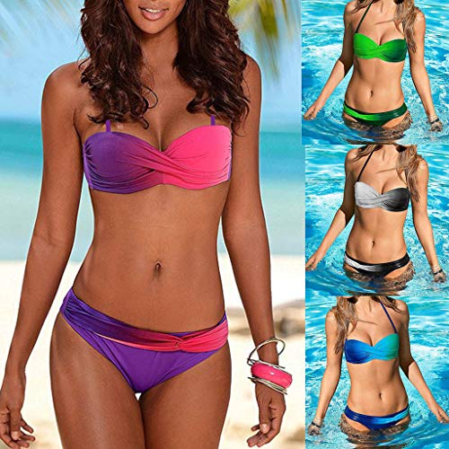 Traje de Baño Mujer 2019 SHOBDW Estampado Gradiente Moda Sexy Traje de Baño Mujer Dos Piezas Conjunto de Bikini Push Up Traje de Baño Mujer Talle Alto Bañadores de Mujer Sin Tirantes(Gris,L)