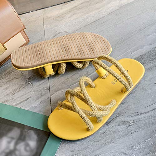 TUDUZ Zapatillas De Playa Multifuncionales con Cruz De Cuerda De Cáñamo y Sandalias y Zapatillas De Estilo Romano (Amarillo, 40)