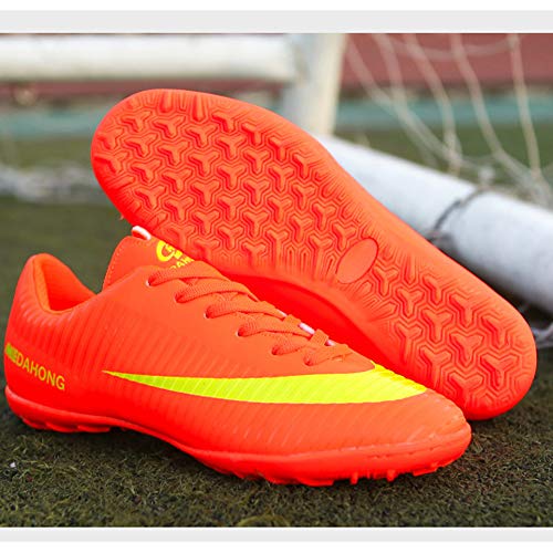 TYX Calzado De Fútbol para Niño, Calzado Deportivo De Fútbol Plano Y Transpirable Antideslizante para Entrenamiento/Competición, Zapatillas De Deporte Resistentes Al Desgaste,Naranja,36