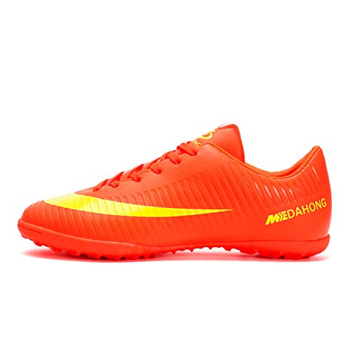 TYX Calzado De Fútbol para Niño, Calzado Deportivo De Fútbol Plano Y Transpirable Antideslizante para Entrenamiento/Competición, Zapatillas De Deporte Resistentes Al Desgaste,Naranja,36