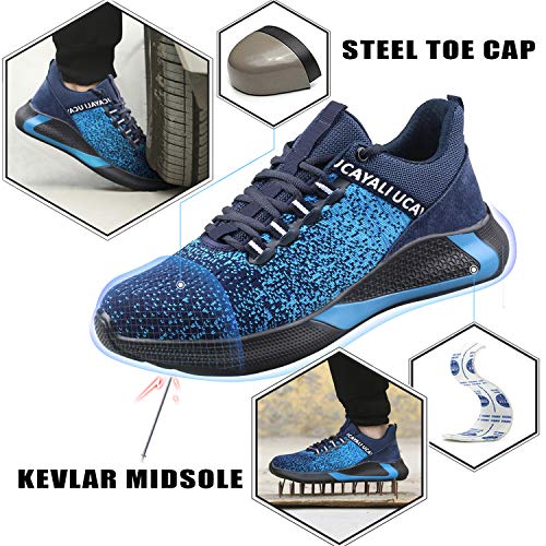 Ucayali Zapatos de Seguridad Hombre Calzado Trabajo Comodos Ligeras Zapatillas para Trabajar con Punta de Acero Transpirables Antiestaticos Cocina(017 Azul, 42 EU)