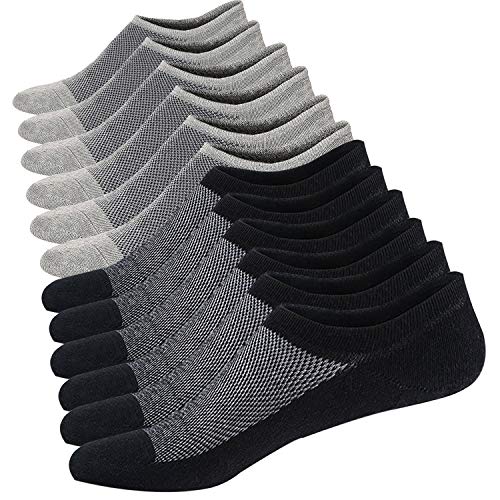 Ueither Calcetines Cortos Hombre Invisibles Respirable Calcetines tobilleros Algodón Antideslizantes (Tamaño: 38-44, Negro/Gris (3 Pares Cada))