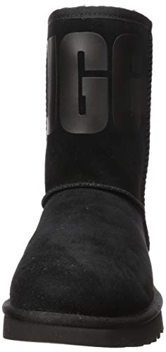 UGG Female Classic Short UGG Rubber Logo Classic Boot, Black, 7 (UK)