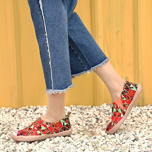 UIN Desigual Art Zapatos Casual Rojo Comodas el Naturalista Imprimio Mujer, Lona,Vestir,Plano,Mocasines Verano,Niña,Señora, Zapatillas Viaje Seguridad