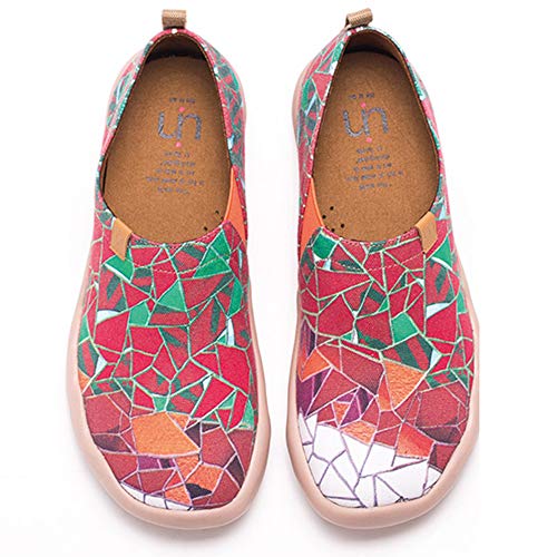 UIN Desigual Art Zapatos Casual Rojo Comodas el Naturalista Imprimio Mujer, Lona,Vestir,Plano,Mocasines Verano,Niña,Señora, Zapatillas Viaje Seguridad