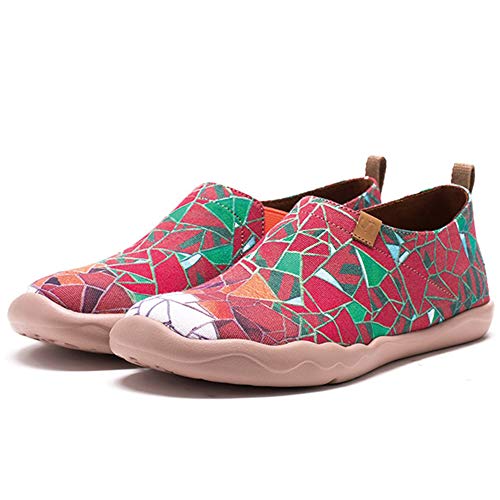 UIN Desigual Art Zapatos Casual Rojo Comodas el Naturalista Imprimio Mujer, Lona,Vestir,Plano,Mocasines Verano,Niña,Señora, Zapatillas Viaje Seguridad