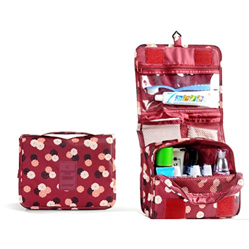 ULTNICE Bolso Cosmético Impermeable del maquillaje del bolso Bolso del almacenaje del almacenaje del bolso de la toalla con el gancho colgante para viajar rojo