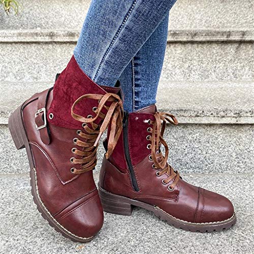 UMore Botas Militares Botas Mujer Invierno Nieve de Cuero PU Zapatos Planas Calentar Piel Forro Cordones Botas Senderismo Snow Boots Outdoor