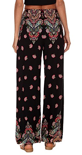 Urban GoCo Mujeres Casual Pantalones Harem Boho de Impreso Cintura de Cordón Pantalón (Medium, 10)