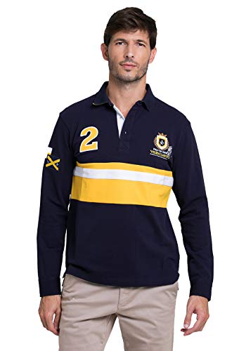 Valecuatro Polo Tipo Rugby para Hombre, Polo de Manga Larga