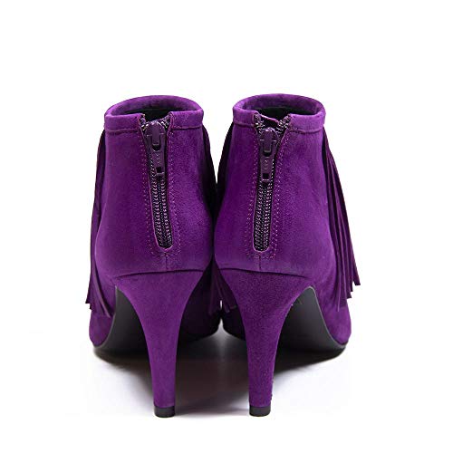 Vanessa London Luna - Botín de ante magenta con flecos, color Morado, talla 39 EU